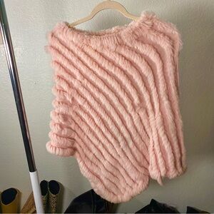 Y2K Pink Rabbit Fur Knit Poncho One Size